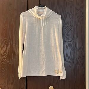 DKNY cream colored, long sleeved, small cowl necklace top. Size XL.